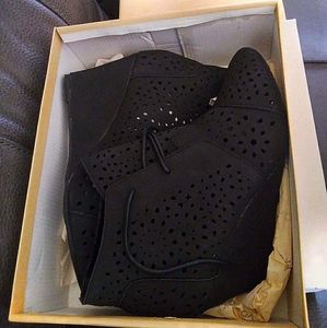 Black womens lace up wedges